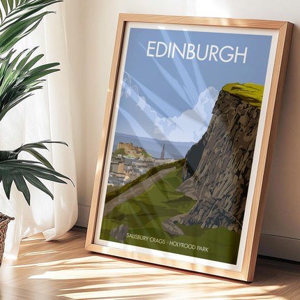 Edinburgh Salisbury Crags Travel Poster Print, Vintage Framed or Unframed Wall Art, Retro Large Home Decor Prints - Black Oak Farm