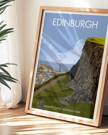 Edinburgh Salisbury Crags Travel Poster Print, Vintage Framed or Unframed Wall Art, Retro Large Home Decor Prints - Black Oak Farm