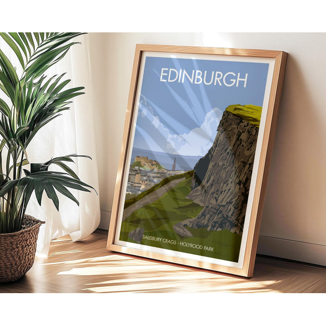 Edinburgh Salisbury Crags Travel Poster Print, Vintage Framed or Unframed Wall Art, Retro Large Home Decor Prints - Black Oak Farm