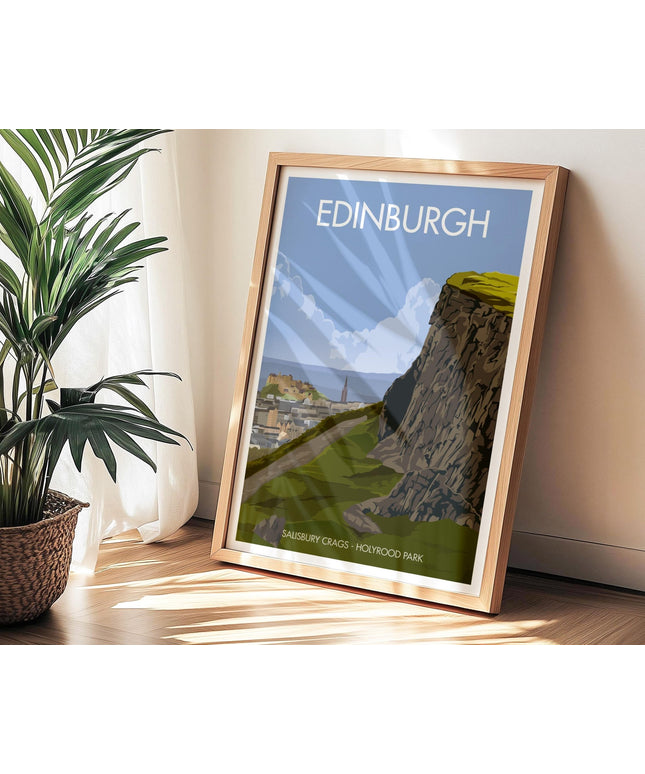 Edinburgh Salisbury Crags Travel Poster Print, Vintage Framed or Unframed Wall Art, Retro Large Home Decor Prints - Black Oak Farm