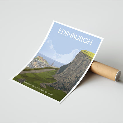 Edinburgh Salisbury Crags Travel Poster Print, Vintage Framed or Unframed Wall Art, Retro Large Home Decor Prints - Black Oak Farm