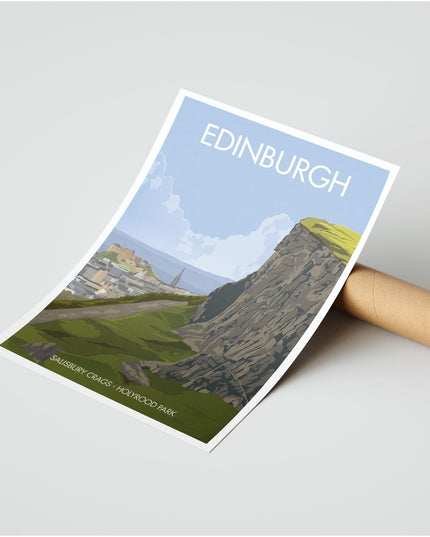 Edinburgh Salisbury Crags Travel Poster Print, Vintage Framed or Unframed Wall Art, Retro Large Home Decor Prints - Black Oak Farm