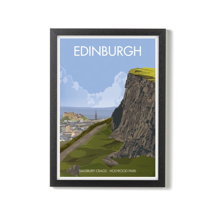 Edinburgh Salisbury Crags Travel Poster Print, Vintage Framed or Unframed Wall Art, Retro Large Home Decor Prints - Black Oak Farm