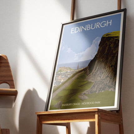 Edinburgh Salisbury Crags Travel Poster Print, Vintage Framed or Unframed Wall Art, Retro Large Home Decor Prints - Black Oak Farm