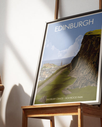 Edinburgh Salisbury Crags Travel Poster Print, Vintage Framed or Unframed Wall Art, Retro Large Home Decor Prints - Black Oak Farm