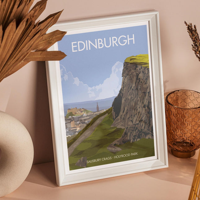 Edinburgh Salisbury Crags Travel Poster Print, Vintage Framed or Unframed Wall Art, Retro Large Home Decor Prints - Black Oak Farm