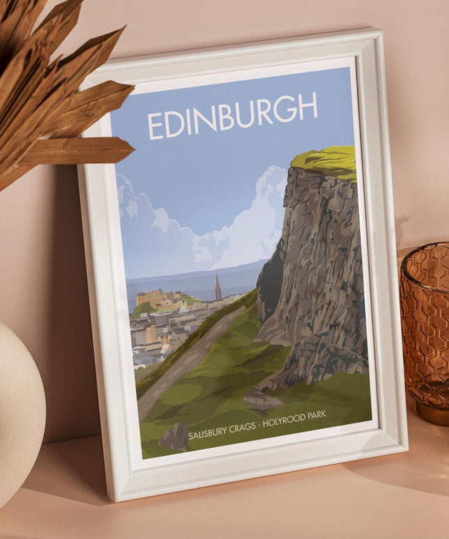 Edinburgh Salisbury Crags Travel Poster Print, Vintage Framed or Unframed Wall Art, Retro Large Home Decor Prints - Black Oak Farm