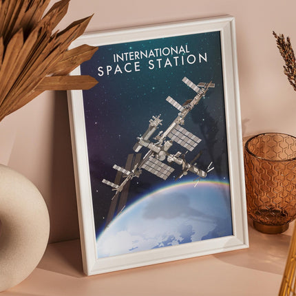 ISS International Space Station Travel Poster Print, Vintage Framed or Unframed Wall Art, Retro Large Home Decor Prints - Black Oak Farm