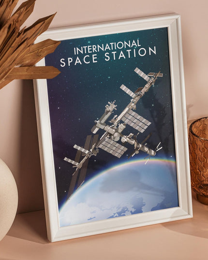 ISS International Space Station Travel Poster Print, Vintage Framed or Unframed Wall Art, Retro Large Home Decor Prints - Black Oak Farm