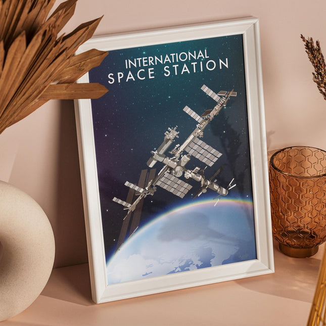 ISS International Space Station Travel Poster Print, Vintage Framed or Unframed Wall Art, Retro Large Home Decor Prints - Black Oak Farm