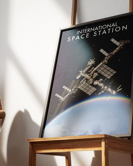 ISS International Space Station Travel Poster Print, Vintage Framed or Unframed Wall Art, Retro Large Home Decor Prints - Black Oak Farm