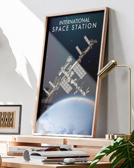 ISS International Space Station Travel Poster Print, Vintage Framed or Unframed Wall Art, Retro Large Home Decor Prints - Black Oak Farm