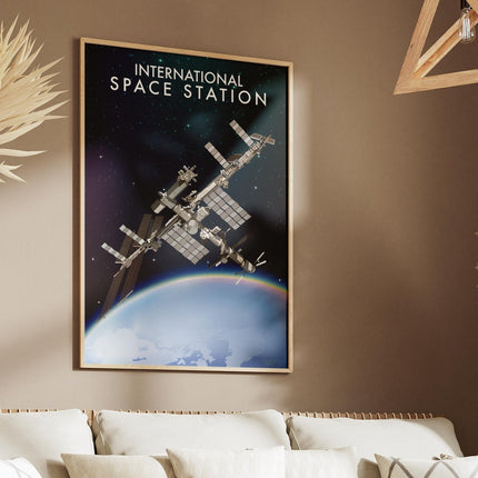 ISS International Space Station Travel Poster Print, Vintage Framed or Unframed Wall Art, Retro Large Home Decor Prints - Black Oak Farm