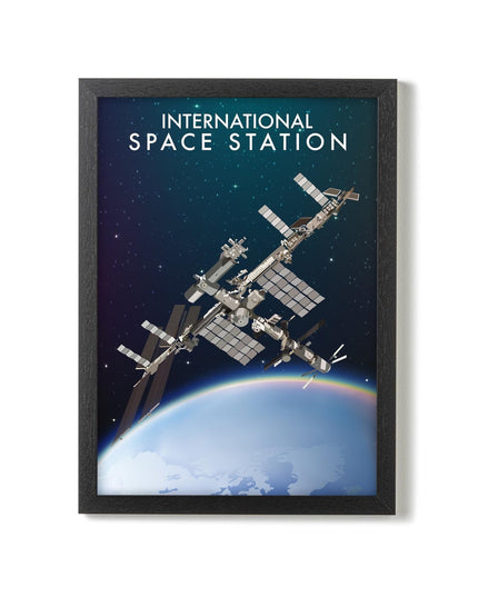 ISS International Space Station Travel Poster Print, Vintage Framed or Unframed Wall Art, Retro Large Home Decor Prints - Black Oak Farm