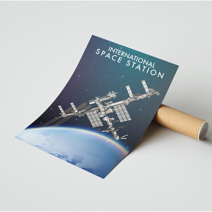 ISS International Space Station Travel Poster Print, Vintage Framed or Unframed Wall Art, Retro Large Home Decor Prints - Black Oak Farm