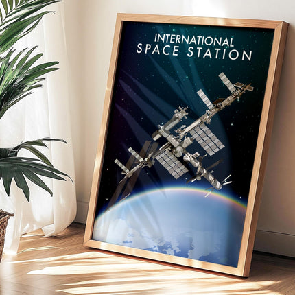 ISS International Space Station Travel Poster Print, Vintage Framed or Unframed Wall Art, Retro Large Home Decor Prints - Black Oak Farm