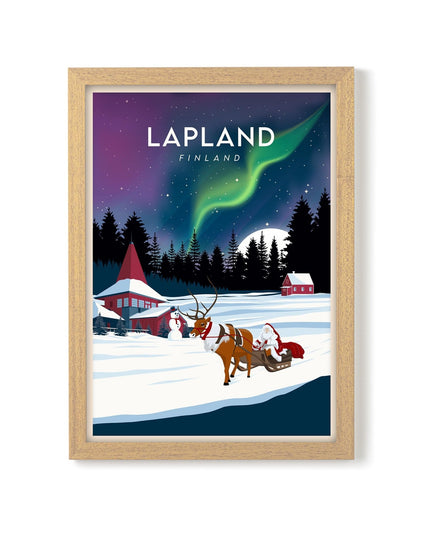 Lapland Finland Travel Poster Print, Vintage Framed or Unframed Wall Art, Retro Large Home Decor Prints - Black Oak Farm