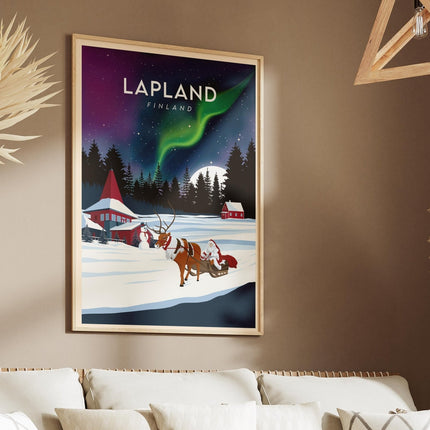 Lapland Finland Travel Poster Print, Vintage Framed or Unframed Wall Art, Retro Large Home Decor Prints - Black Oak Farm