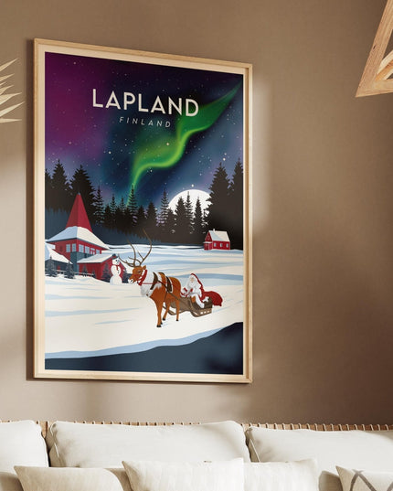 Lapland Finland Travel Poster Print, Vintage Framed or Unframed Wall Art, Retro Large Home Decor Prints - Black Oak Farm