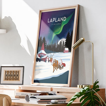 Lapland Finland Travel Poster Print, Vintage Framed or Unframed Wall Art, Retro Large Home Decor Prints - Black Oak Farm