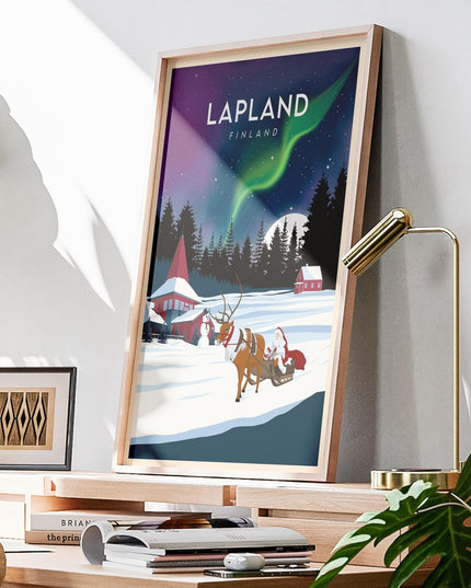 Lapland Finland Travel Poster Print, Vintage Framed or Unframed Wall Art, Retro Large Home Decor Prints - Black Oak Farm