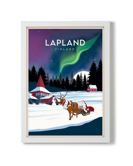 Lapland Finland Travel Poster Print, Vintage Framed or Unframed Wall Art, Retro Large Home Decor Prints - Black Oak Farm