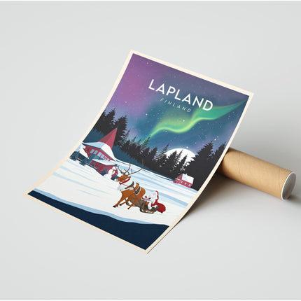 Lapland Finland Travel Poster Print, Vintage Framed or Unframed Wall Art, Retro Large Home Decor Prints - Black Oak Farm