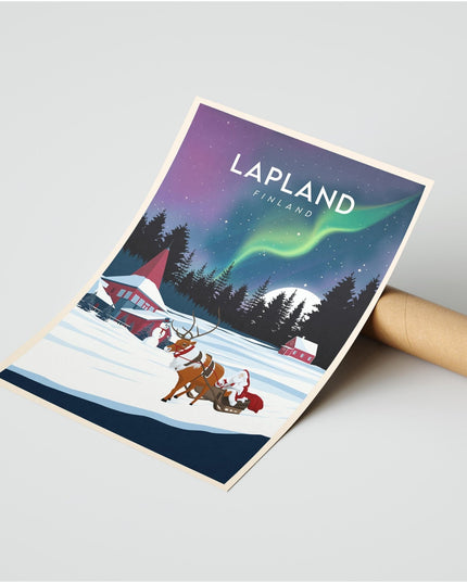 Lapland Finland Travel Poster Print, Vintage Framed or Unframed Wall Art, Retro Large Home Decor Prints - Black Oak Farm