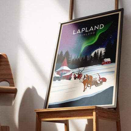 Lapland Finland Travel Poster Print, Vintage Framed or Unframed Wall Art, Retro Large Home Decor Prints - Black Oak Farm