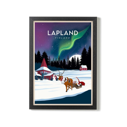 Lapland Finland Travel Poster Print, Vintage Framed or Unframed Wall Art, Retro Large Home Decor Prints - Black Oak Farm