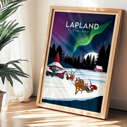 Lapland Finland Travel Poster Print, Vintage Framed or Unframed Wall Art, Retro Large Home Decor Prints - Black Oak Farm