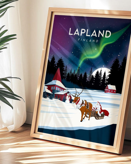 Lapland Finland Travel Poster Print, Vintage Framed or Unframed Wall Art, Retro Large Home Decor Prints - Black Oak Farm
