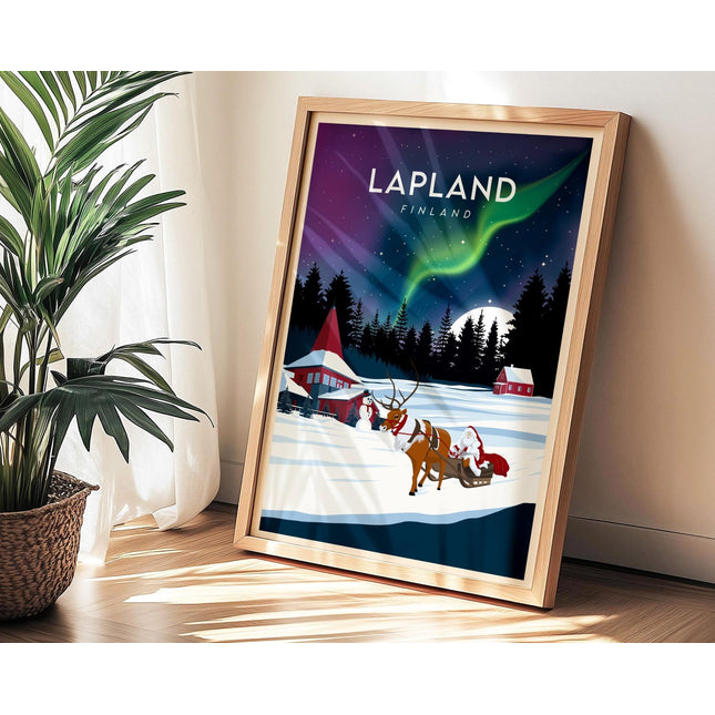 Lapland Finland Travel Poster Print, Vintage Framed or Unframed Wall Art, Retro Large Home Decor Prints - Black Oak Farm