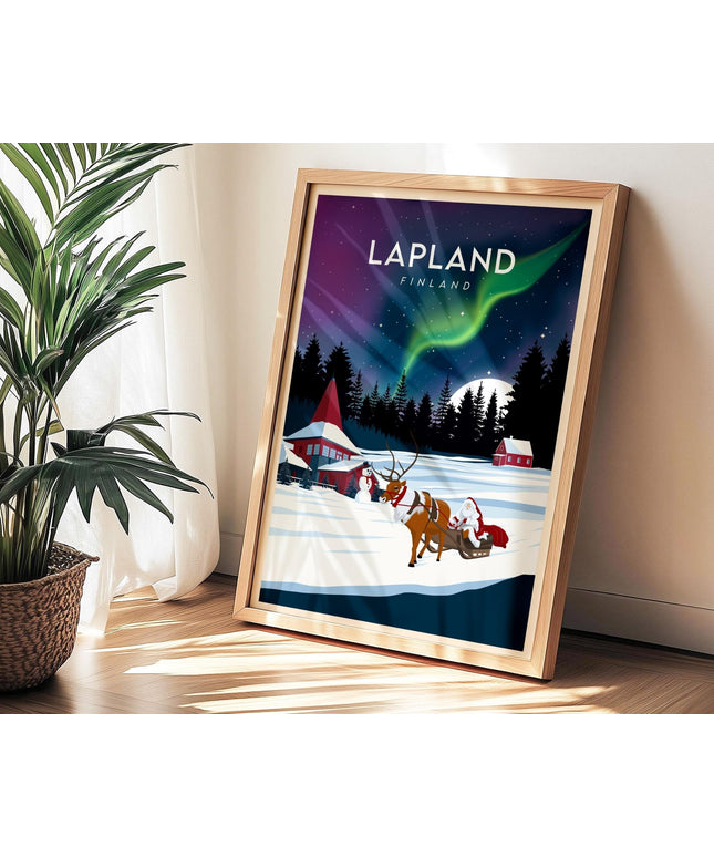Lapland Finland Travel Poster Print, Vintage Framed or Unframed Wall Art, Retro Large Home Decor Prints - Black Oak Farm