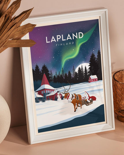 Lapland Finland Travel Poster Print, Vintage Framed or Unframed Wall Art, Retro Large Home Decor Prints - Black Oak Farm