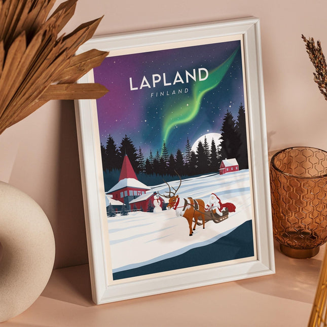 Lapland Finland Travel Poster Print, Vintage Framed or Unframed Wall Art, Retro Large Home Decor Prints - Black Oak Farm
