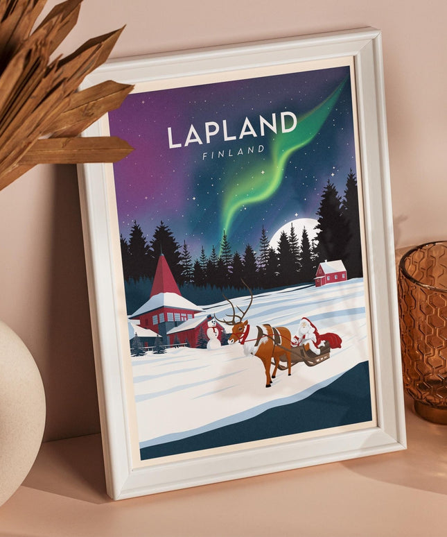 Lapland Finland Travel Poster Print, Vintage Framed or Unframed Wall Art, Retro Large Home Decor Prints - Black Oak Farm