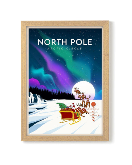 North Pole Travel Poster Print, Vintage Framed or Unframed Wall Art, Retro Large Home Decor Prints - Black Oak Farm