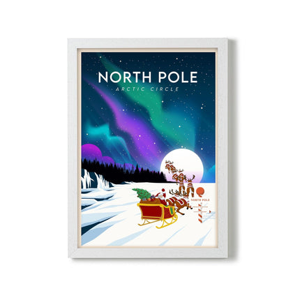 North Pole Travel Poster Print, Vintage Framed or Unframed Wall Art, Retro Large Home Decor Prints - Black Oak Farm