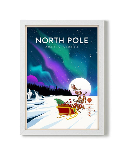 North Pole Travel Poster Print, Vintage Framed or Unframed Wall Art, Retro Large Home Decor Prints - Black Oak Farm