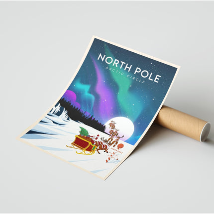 North Pole Travel Poster Print, Vintage Framed or Unframed Wall Art, Retro Large Home Decor Prints - Black Oak Farm