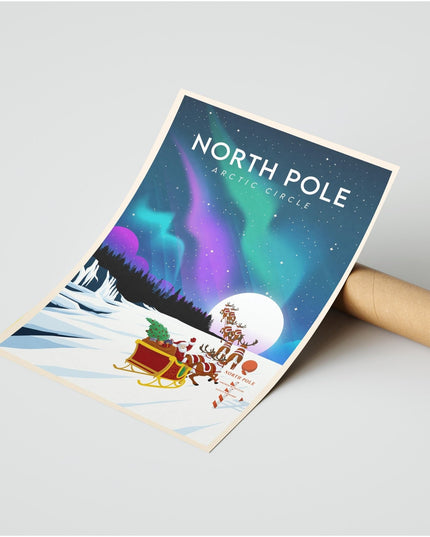 North Pole Travel Poster Print, Vintage Framed or Unframed Wall Art, Retro Large Home Decor Prints - Black Oak Farm