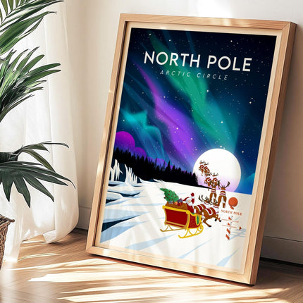 North Pole Travel Poster Print, Vintage Framed or Unframed Wall Art, Retro Large Home Decor Prints - Black Oak Farm
