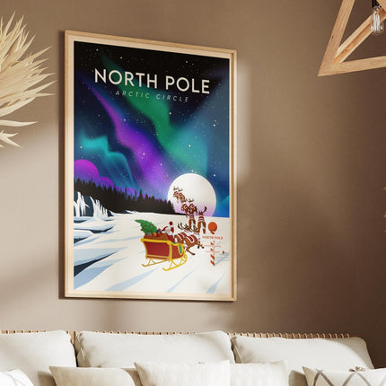 North Pole Travel Poster Print, Vintage Framed or Unframed Wall Art, Retro Large Home Decor Prints - Black Oak Farm