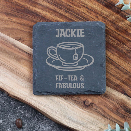 Personalised 50th Birthday Slate Coaster, Custom Engraved Fif - Tea Gift, Milestone Birthday Coaster for Mum, Best Friend - Black Oak Farm