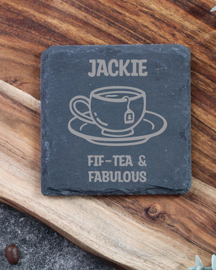 Personalised 50th Birthday Slate Coaster, Custom Engraved Fif - Tea Gift, Milestone Birthday Coaster for Mum, Best Friend - Black Oak Farm
