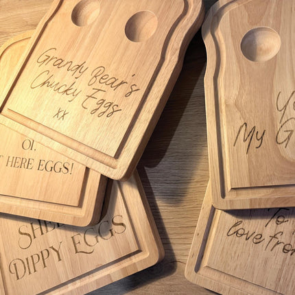 Personalised Dippy Egg Board, Custom Engraved Plate - Black Oak Farm