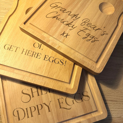 Personalised Dippy Egg Board, Custom Engraved Plate - Black Oak Farm