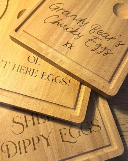 Personalised Dippy Egg Board, Custom Engraved Plate - Black Oak Farm