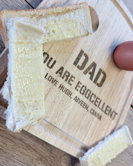 Personalised Dippy Egg Board for Dad, Wooden Breakfast Egg Board with Engraving, Custom Gift for Grandpa, Grandad or Him, Father’s Day Gift - Black Oak Farm